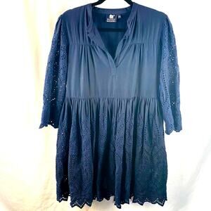 Madison Mathews Black Eyelit‎ Oversized Flowy Babydoll Dress Goth Witchy Small